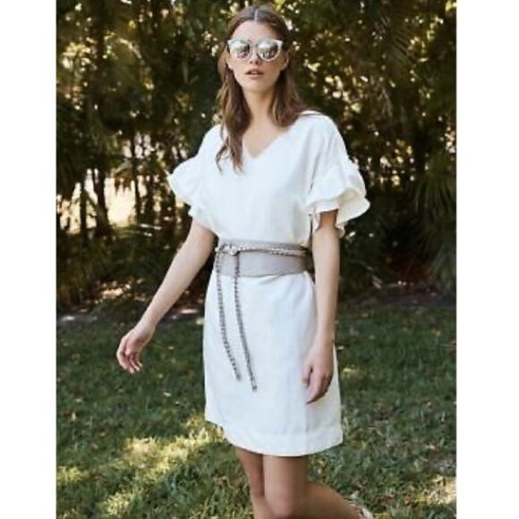 Anthropologie Maeve Linen Cotton Blend Ruffle Sleeve Shift Dress Womens Size XS - Picture 2 of 10